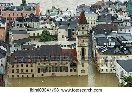 "Historic town centre with the Town Hall and Hotel Wilder Mann during the flood on 3rd June 2013, Passau, Lower Bavaria, Bavaria, Germany, Europe" View Large Photo Image Stock Photo - "Historic town centre with the Town Hall and Hotel Wilder Mann during the flood on 3rd June 2013, Passau, Lower Bavaria, Bavaria, Germany, Europe". Fotosearch
