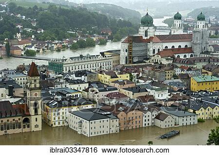 "Historic town centre with the Town Hall and St. Stephen's Cathedral during the flood on 3rd June 2013, Passau, Lower Bavaria, Bavaria, Germany, Europe" View Large Photo Image Stock Photograph - "Historic town centre with the Town Hall and St. Stephen's Cathedral during the flood on 3rd June 2013, Passau, Lower Bavaria, Bavaria, Germany, Europe". Fotosearch