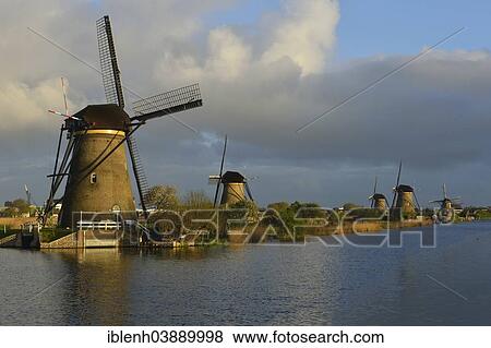 Stock Photo - "Historic windmills, UNESCO World Heritage Site, Kinderdijk, South Holland, Netherlands". Fotosearch