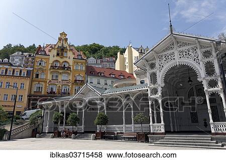"Historic wooden gazebo, Market Spring Colonnade, Karlovy Vary, Karlovy Vary Region, Bohemia, Czech Republic, Europe" View Large Photo Image Stock Photo - "Historic wooden gazebo, Market Spring Colonnade, Karlovy Vary, Karlovy Vary Region, Bohemia, Czech Republic, Europe". Fotosearch