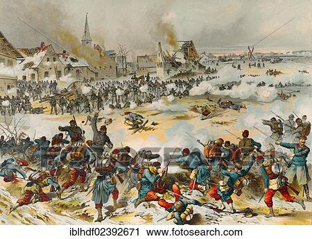 Stock Image - "Historical drawing, Battle of Bapaume on 3 January 1871, Franco-Prussian War or Franco-German War, 1870-1871, between the French Empire and the Kingdom of Prussia". Fotosearch