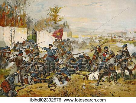 Stock Photograph - "Historical drawing, Battle of Villiers or Villiers-Champigny, Bataille de Champigny, 30 November 1870 during the siege of Paris, Franco-Prussian War or Franco-German War, 1870-1871, between the French Empire and the Kingdom of Prussia". Fotosearch
