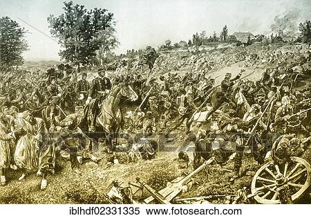 Stock Photography - "Historical drawing, Battle of Woerth or Bataille de Froeschwiller-Woerth, Bataille de Reichshoffen, 6 August 1870, Franco-Prussian War or Franco-German War, 1870-71, near the village of Woerth in Alsace, France, Europe". Fotosearch