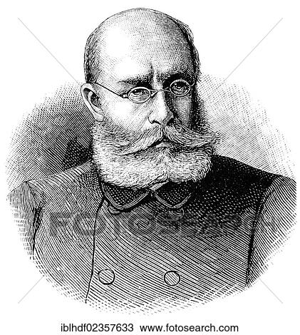Stock Image - "Historical drawing, portrait of Louis Leon Cesar Faidherbe, 1818-1889, French General, Franco-Prussian War or Franco-German War, 1870-1871, between the French Empire and the Kingdom of Prussia". Fotosearch