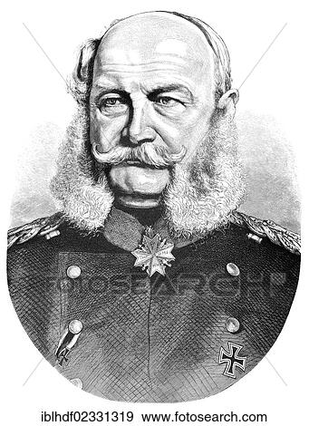 Stock Photo - "Historical drawing, portrait of Wilhelm I or William I, 1797-1888, from the House of Hohenzollern, king of Prussia and first German emperor". Fotosearch