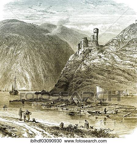 "Historical drawing, the romantic Middle Rhine with a wooden raft near Bingen, 19th Century, Bingen, Rhineland-Palatinate, Germany, Europe" View Large Photo Image Stock Image - "Historical drawing, the romantic Middle Rhine with a wooden raft near Bingen, 19th Century, Bingen, Rhineland-Palatinate, Germany, Europe". Fotosearch