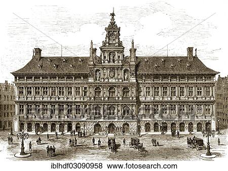 "Historical drawing, town hall of Antwerp, 19th century, Antwerpen" View Large Photo Image Stock Photo - "Historical drawing, town hall of Antwerp, 19th century, Antwerpen". Fotosearch