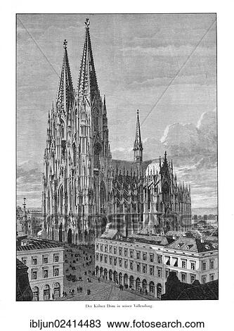 Stock Image - Historical engraving, Cologne Cathedral around 1880, Historicism, Gothic, UNESCO World Cultural Heritage Site, Germany, Europe. Fotosearch
