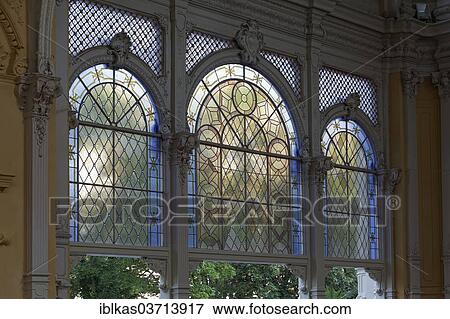 "Historical glass window, New Colonnade, Nova kolonada, Marianske Lazne, Karlovy Vary Region, Bohemia, Czech Republic, Europe" View Large Photo Image Stock Photo - "Historical glass window, New Colonnade, Nova kolonada, Marianske Lazne, Karlovy Vary Region, Bohemia, Czech Republic, Europe". Fotosearch