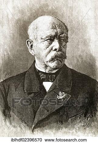 Stock Image - "Historical illustration, portrait of Otto Eduard Leopold von Bismarck-Schoenhausen or Prince of Bismarck, 1815 - 1898, Prime Minister of Prussia and the first Chancellor of the German Reich". Fotosearch