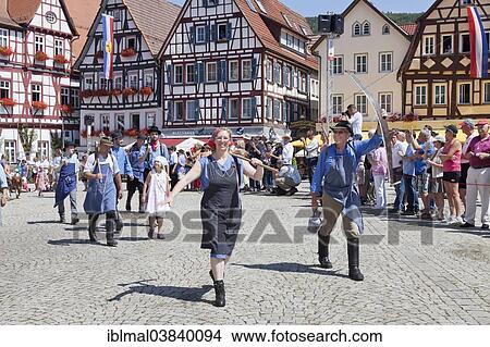 Picture - "Historical parade, Schaferlauf festival, Bad Urach, Baden-Wurttemberg, Germany, Europe". Fotosearch
