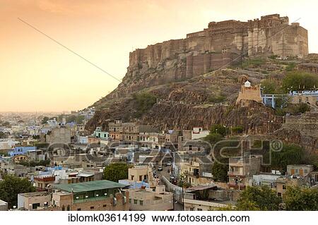 "Historical town centre in the evening, Mehrangarh Fort, Jodhpur, Rajasthan, India, Asia" View Large Photo Image Stock Photo - "Historical town centre in the evening, Mehrangarh Fort, Jodhpur, Rajasthan, India, Asia". Fotosearch