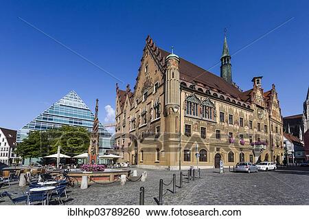 "Historical town hall with astronomical clock and pyramid-shaped city library, Ulm, Baden-Wurttemberg, Germany, Europe" View Large Photo Image Stock Image - "Historical town hall with astronomical clock and pyramid-shaped city library, Ulm, Baden-Wurttemberg, Germany, Europe". Fotosearch