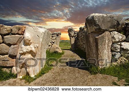 Stock Photo - "Hittite relief sculpture on the Kings gate to the Hittite capital, Hattusa, Turkey, Asia". Fotosearch