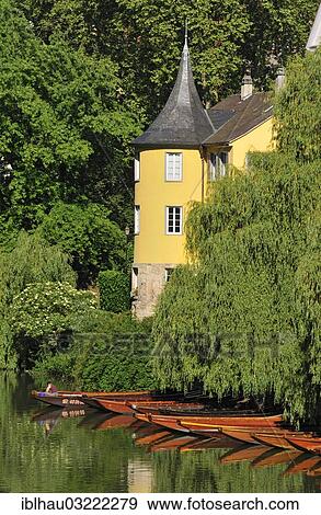 Stock Photo - "Hoelderlin Tower with punts, Tubingen, Baden-Wurttemberg, Germany, Europe". Fotosearch