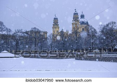 "Hofgarten garden with Theatinerkirche St. Cajetan church in driving snow, Munchen, Bavaria, Germany, Europe" View Large Photo Image Stock Image - "Hofgarten garden with Theatinerkirche St. Cajetan church in driving snow, Munchen, Bavaria, Germany, Europe". Fotosearch