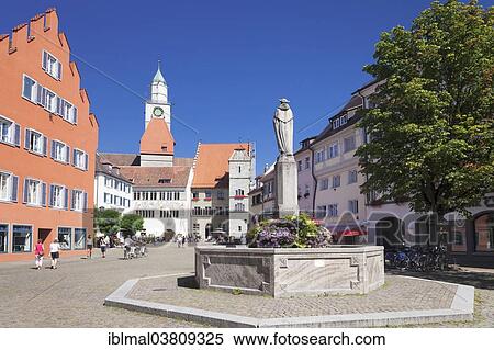 Stock Photography - "Hofstatt with city hall and minster, Uberlingen, Baden-Wurttemberg, Germany, Europe". Fotosearch