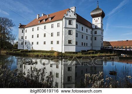 Stock Photograph - "Hohenkammer Castle with moat, Hohenkammer, Upper Bavaria, Bavaria, Germany, Europe". Fotosearch