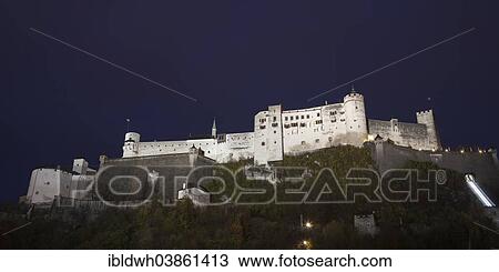 Stock Image - "Hohensalzburg Castle at night, Salzburg, Salzburg State, Austria, Europe". Fotosearch