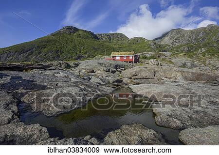 "Holiday house on the coast, Flakstad, Lofoten, Nordland, Norway, Europe" View Large Photo Image Stock Photo - "Holiday house on the coast, Flakstad, Lofoten, Nordland, Norway, Europe". Fotosearch