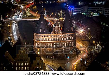 "Holsten Gate at night from above, Lubeck, Schleswig-Holstein, Germany, Europe" View Large Photo Image Stock Image - "Holsten Gate at night from above, Lubeck, Schleswig-Holstein, Germany, Europe". Fotosearch