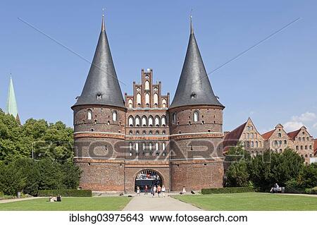 Stock Image - "Holsten Gate, Lubeck, Schleswig-Holstein, Germany, Europe". Fotosearch