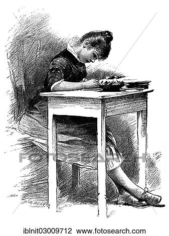 Stock Image - "Homework, an illustration from the Moderne Kunst in Meisterholzschnitten yearbook, 1900". Fotosearch