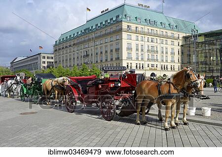 "Horse-drawn carriages for tourists outside the Adlon Hotel, Pariser Platz square, Berlin, Berlin, Germany, Europe" View Large Photo Image Stock Photo - "Horse-drawn carriages for tourists outside the Adlon Hotel, Pariser Platz square, Berlin, Berlin, Germany, Europe". Fotosearch