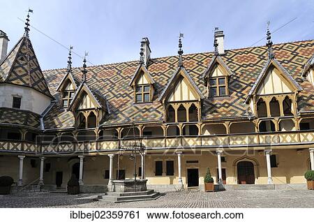 Stock Image - "Hospice de Beaune, Hotel Dieu, Beaune, Burgundy, Cote d'Or, France, Europe". Fotosearch