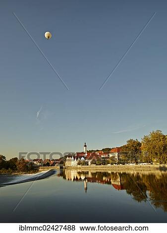 "Hot-air balloon over the old town, Landsberg am Lech, Bavaria, Germany, Europe" View Large Photo Image Stock Photo - "Hot-air balloon over the old town, Landsberg am Lech, Bavaria, Germany, Europe". Fotosearch
