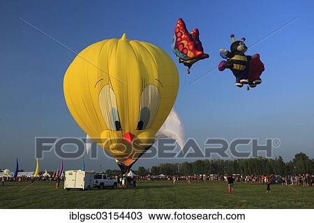 Stock Image - "Hot-air balloons, Ballooning Festival, Saint-Jean-sur-Richelieu, Quebec Province, Canada, North America". Fotosearch