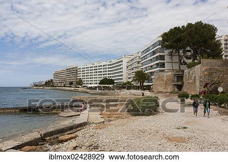 Stock Photo - "Hotel complexes along the bay of Santa Ponsa, Costa de la Calma, Mallorca, Balearic Islands, Spain, Europe". Fotosearch