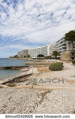 Stock Photograph - "Hotel complexes along the bay of Santa Ponsa, Costa de la Calma, Mallorca, Balearic Islands, Spain, Europe". Fotosearch