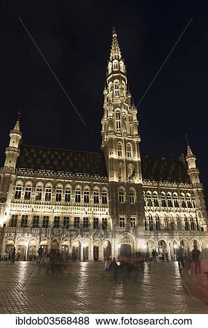Stock Photo - "Hotel de Ville, City Hall, Grote Markt, Grand Place market square, illuminated at night, Brussels, Brussels Region, Belgium, Europe". Fotosearch