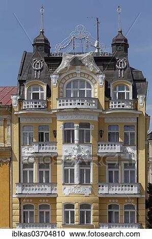 "Hotel Mercur with ornamental plasterwork, Marianske Lazne, Karlovy Vary Region, Bohemia, Czech Republic, Europe" View Large Photo Image Stock Image - "Hotel Mercur with ornamental plasterwork, Marianske Lazne, Karlovy Vary Region, Bohemia, Czech Republic, Europe". Fotosearch