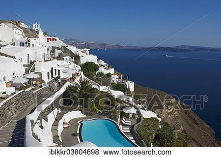 Stock Photo - "Hotel Perivolas with pool, Oia, Santorini, Cyclades, Greece, Europe". Fotosearch