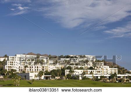 Stock Image - "Hotel Playitas Grand Resort Cala del Sol with golf course, Las Playitas, Fuerteventura, Canary Islands, Spain, Europe". Fotosearch