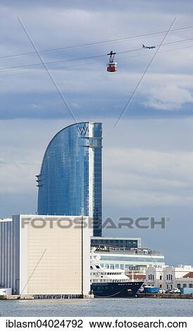 "Hotel W with the harbour cable car at the front, Barcelona, ​​Spain" View Large Photo Image Stock Image - "Hotel W with the harbour cable car at the front, Barcelona, ​​Spain". Fotosearch