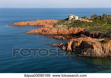 "House by the sea, bay in the Esterel region, Alpes Maritimes, Cote d??Azur, Departement Var, Region Provence-Alpes-Cote d? ÇÖAzur, France, Europe" View Large Photo Image Stock Photo - "House by the sea, bay in the Esterel region, Alpes Maritimes, Cote d??Azur, Departement Var, Region Provence-Alpes-Cote d? ÇÖAzur, France, Europe". Fotosearch
