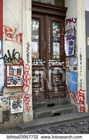Stock Image - "House entrance with graffiti, Berlin-Kreuzberg, Berlin, Germany, Europe". Fotosearch