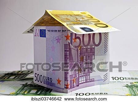 Stock Image - "House made of euro banknotes, symbolic image for construction financing, Germany, Europe". Fotosearch