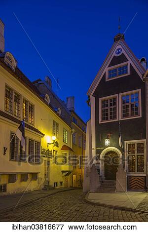 Stock Photo - "House No. 12 on Town Hall Square in the evening, Vanalinn, Tallinn, Harju, Estonia, Europe". Fotosearch