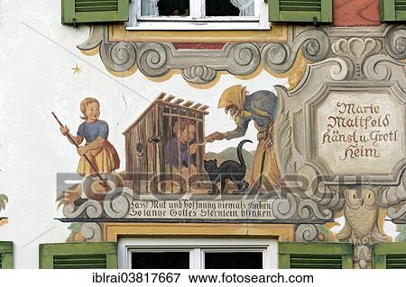 "House of Marie Matt Field, Luftlmalerei with scene from the fairy tale """"Hansel and Gretel"""", Oberammergau, Upper Bavaria, Bavaria, Germany, Europe" View Large Photo Image Stock Photo - "House of Marie Matt Field, Luftlmalerei with scene from the fairy tale """"Hansel and Gretel"""", Oberammergau, Upper Bavaria, Bavaria, Germany, Europe". Fotosearch