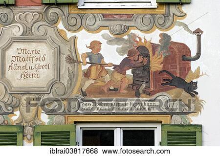 "House of Marie Matt Field, Luftlmalerei with scene from the fairy tale """"Hansel and Gretel"""", Oberammergau, Upper Bavaria, Bavaria, Germany, Europe" View Large Photo Image Stock Photo - "House of Marie Matt Field, Luftlmalerei with scene from the fairy tale """"Hansel and Gretel"""", Oberammergau, Upper Bavaria, Bavaria, Germany, Europe". Fotosearch