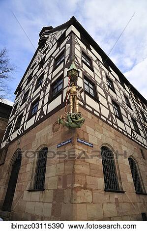 "House of Pilate, late Gothic, with a statue of St. George, Nuremberg, Middle Franconia, Bavaria, Germany, Europe" View Large Photo Image Stock Image - "House of Pilate, late Gothic, with a statue of St. George, Nuremberg, Middle Franconia, Bavaria, Germany, Europe". Fotosearch