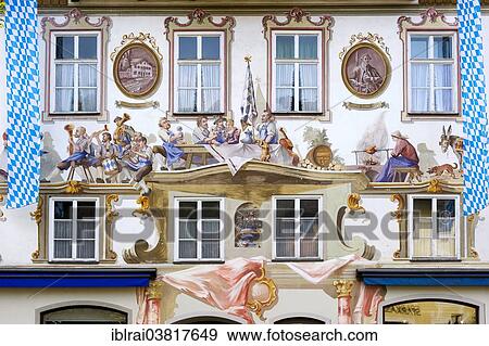 Stock Photo - "House of the publisher Georg Lang, birthplace of Ludwig Thoma, Luftlmalerei, Oberammergau, Upper Bavaria, Bavaria, Germany, Europe". Fotosearch
