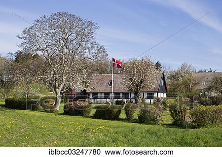 Stock Image - "House with a garden, Bornholm, Aarsdale, Region Hovedstaden, Denmark, Europe". Fotosearch