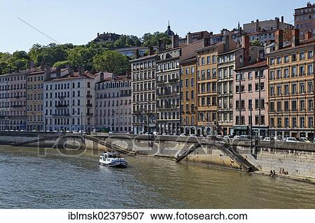 "Houseboat on the Saone river in Lyon, Quai Saint-Vincent, Departement Rhone, France, Europe" View Large Photo Image Stock Photo - "Houseboat on the Saone river in Lyon, Quai Saint-Vincent, Departement Rhone, France, Europe". Fotosearch
