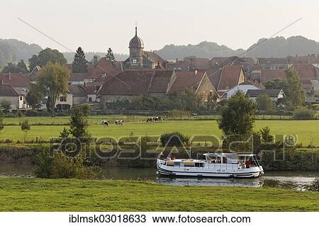 "Houseboat, penichette, on the Saone River, early morning at Baulay, PK 380, Fouchecourt, Vesoul, Region Franche-Comte, Dep. Haute-Saone, France, Europe" View Large Photo Image Stock Image - "Houseboat, penichette, on the Saone River, early morning at Baulay, PK 380, Fouchecourt, Vesoul, Region Franche-Comte, Dep. Haute-Saone, France, Europe". Fotosearch