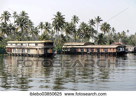Stock Photography - "Houseboats, backwaters, near Alappuzha, Kerala, South India, India, Asia". Fotosearch